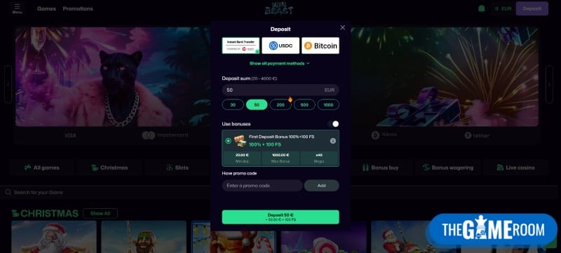 deposit at WinBeast independent casino