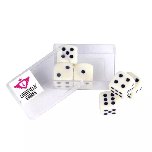 Set van 6 dobbelstenen in kunststof doosje