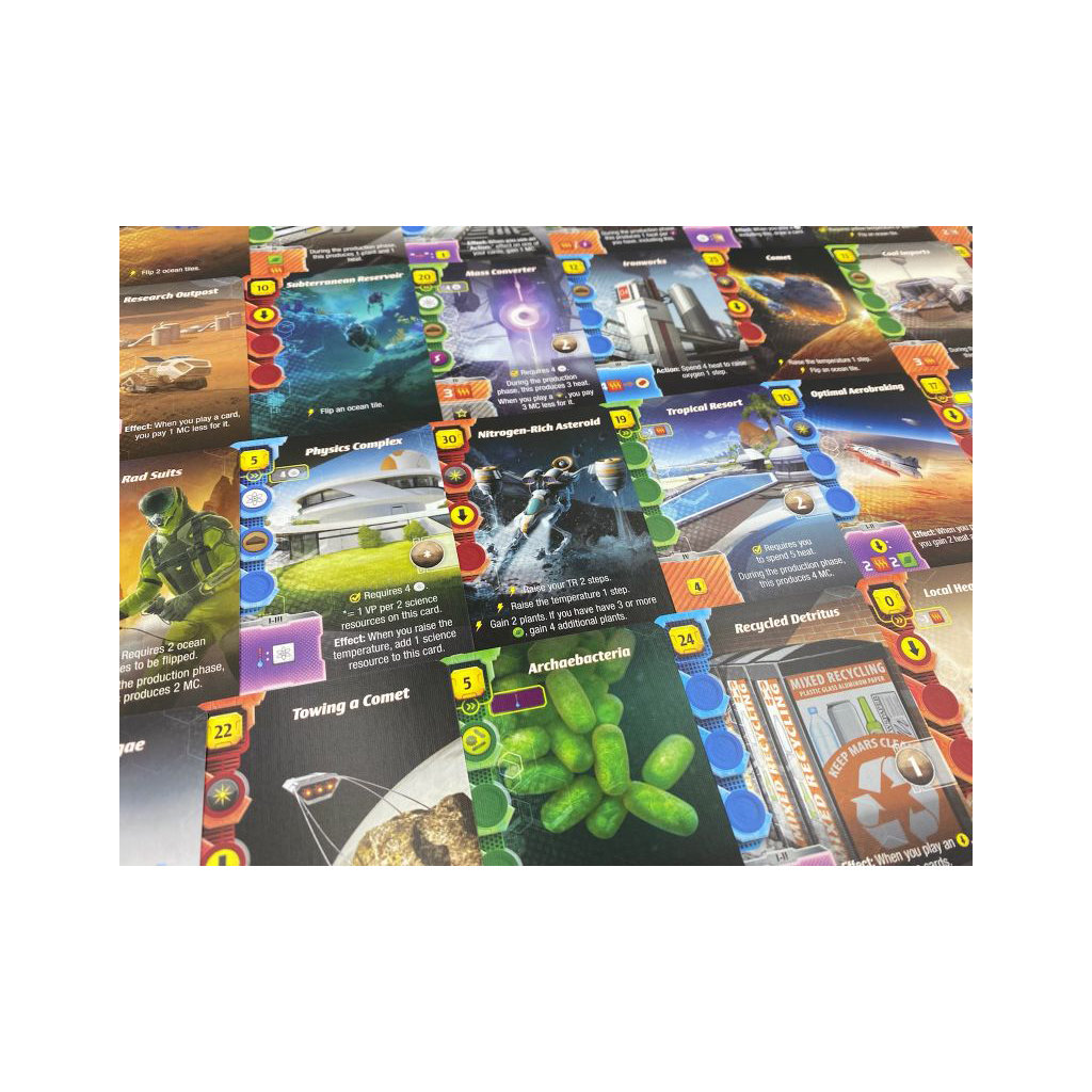 Kaarten uit Engelstalig Terraforming Mars Ares Expedition kaartspel van Stronghold Games