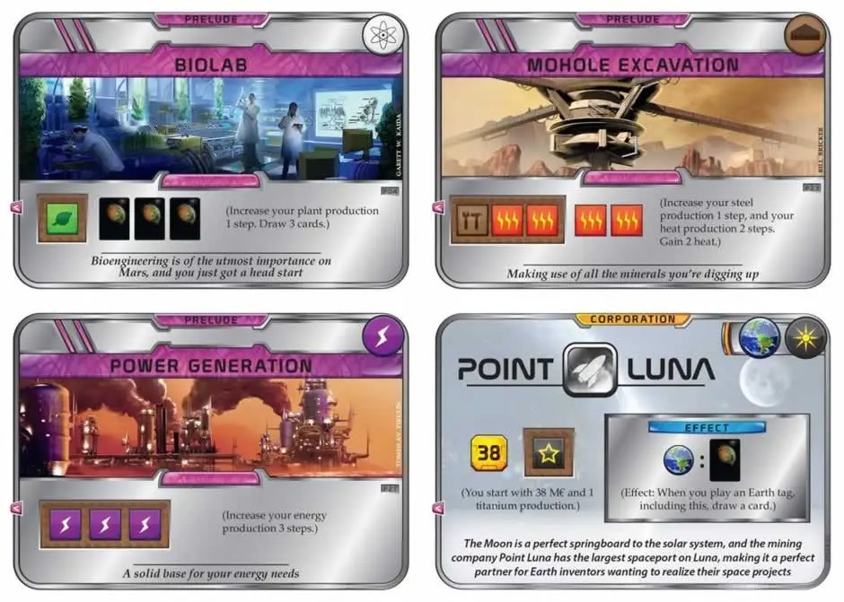 Corporatie en Prelude kaarten van Terraforming Mars Prelude uitbreiding