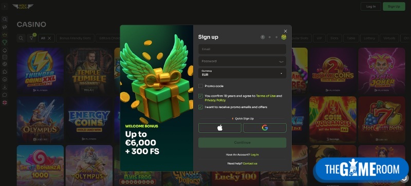 registratie bij HolyLuck eerlijk online casino